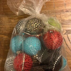 NIB 12 Multi-Colored Bedazzled Covered Styrofoam? Christmas Ornaments